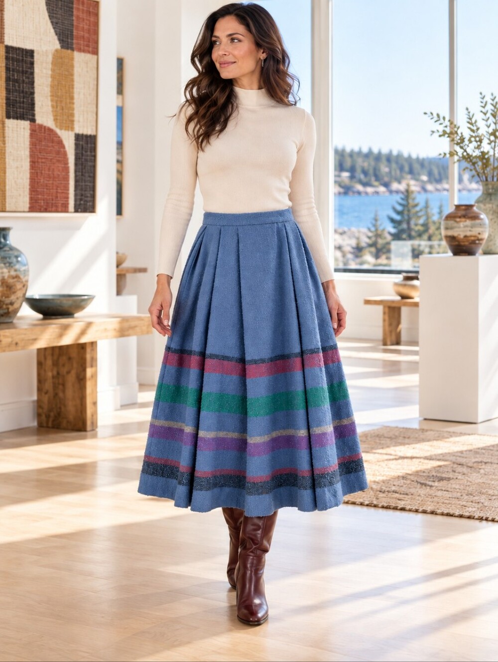 Vintage Madawaska Weavers Handwoven Wool Pleated Midi Skirt 29" Waist
